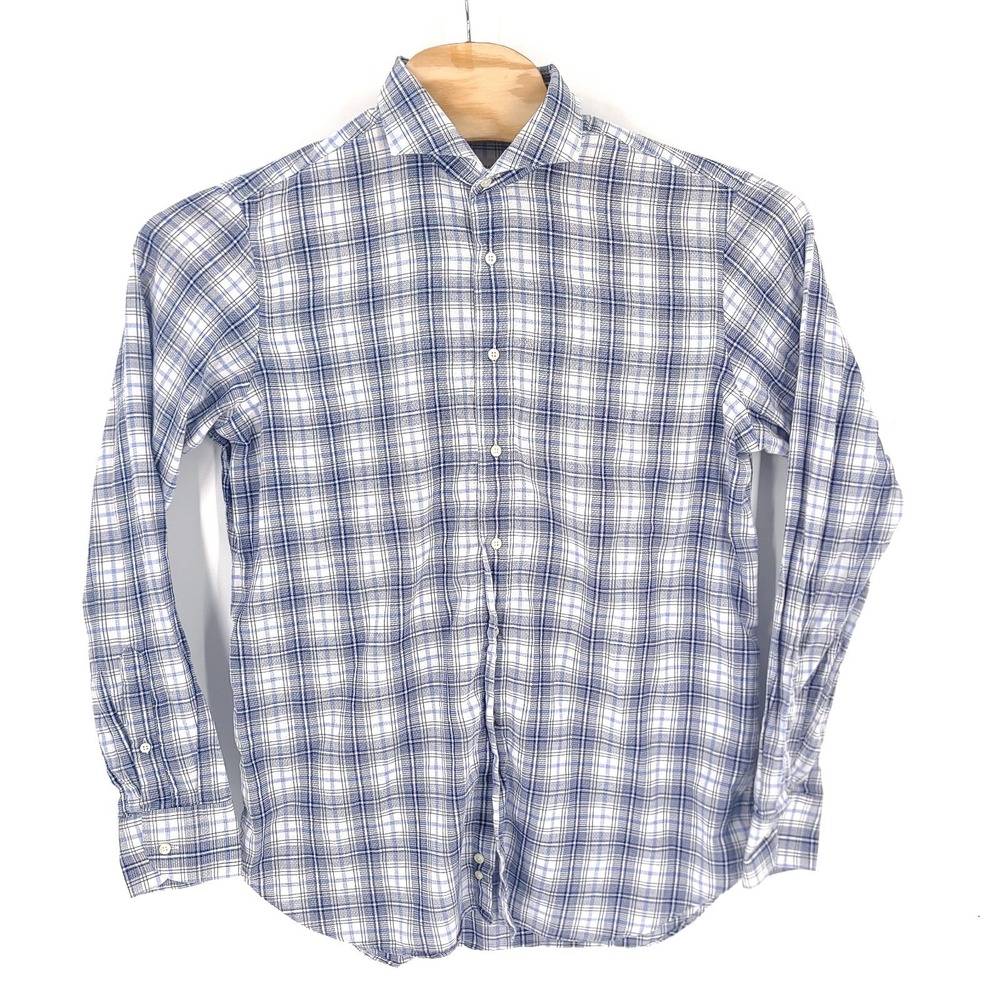 Zanella Shirt Mens Large Blue Plaid Cotton Long Sleeve Button Up